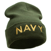 Licensed Navy Embroidered Long Knitted Beanie Made in USA