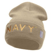 Licensed Navy Embroidered Long Knitted Beanie Made in USA