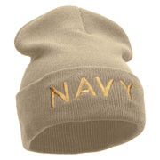 Licensed Navy Embroidered Long Knitted Beanie Made in USA