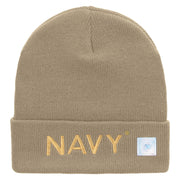 Licensed Navy Embroidered Long Knitted Beanie Made in USA