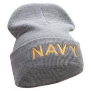 Licensed Navy Embroidered Long Knitted Beanie Made in USA