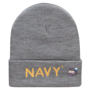 Licensed Navy Embroidered Long Knitted Beanie Made in USA