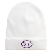 Cancer Astrology Embroidered 12 Inch Long Knitted Beanie - White OSFM