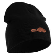 Beaver Embroidered 8 Inch Knitted Short Beanie - Black OSFM