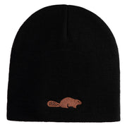 Beaver Embroidered 8 Inch Knitted Short Beanie - Black OSFM