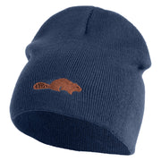 Beaver Embroidered 8 Inch Knitted Short Beanie - Navy OSFM