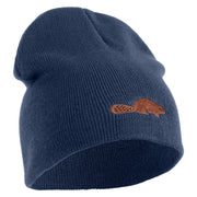 Beaver Embroidered 8 Inch Knitted Short Beanie - Navy OSFM
