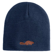 Beaver Embroidered 8 Inch Knitted Short Beanie - Navy OSFM