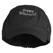 Happy Retirement Embroidered Cotton Elastic Newsboy Cap - Black OSFM