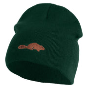 Beaver Embroidered 8 Inch Knitted Short Beanie - Dark Green OSFM
