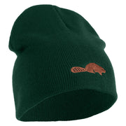 Beaver Embroidered 8 Inch Knitted Short Beanie - Dark Green OSFM