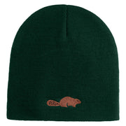 Beaver Embroidered 8 Inch Knitted Short Beanie - Dark Green OSFM
