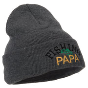 Fishing Papa Design Embroidered 12 Inch Long Knitted Beanie