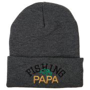 Fishing Papa Design Embroidered 12 Inch Long Knitted Beanie