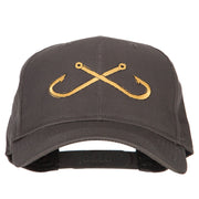 Fishing Crossed Fishhooks Embroidered Solid Cotton Pro Cap