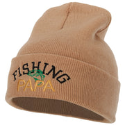 Fishing Papa Design Embroidered 12 Inch Long Knitted Beanie