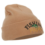 Fishing Papa Design Embroidered 12 Inch Long Knitted Beanie