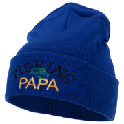 Fishing Papa Design Embroidered 12 Inch Long Knitted Beanie