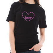 Neon Love Heart Logo Cotton Short Sleeve Graphic Shirt