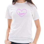 Neon Love Heart Logo Cotton Short Sleeve Graphic Shirt