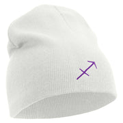 Sagittatius Astrology Embroidered 8 Inch Short Beanie - White OSFM