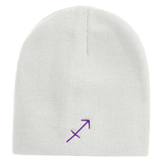 Sagittatius Astrology Embroidered 8 Inch Short Beanie - White OSFM