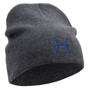 Pisces Astrology Embroidered 8 Inch Short Beanie - Dk-Grey OSFM