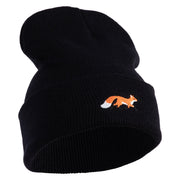 Running Fox Embroidered 12 Inch Solid Long Beanie Made in USA - Black OSFM