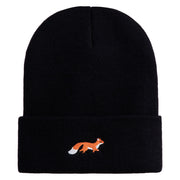 Running Fox Embroidered 12 Inch Solid Long Beanie Made in USA - Black OSFM