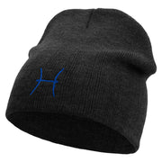 Pisces Astrology Embroidered 8 Inch Short Beanie - Black OSFM