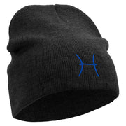 Pisces Astrology Embroidered 8 Inch Short Beanie - Black OSFM