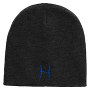 Pisces Astrology Embroidered 8 Inch Short Beanie - Black OSFM