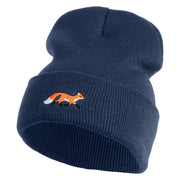 Running Fox Embroidered 12 Inch Solid Long Beanie Made in USA - Navy OSFM