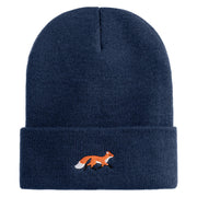 Running Fox Embroidered 12 Inch Solid Long Beanie Made in USA - Navy OSFM