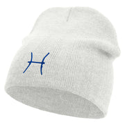 Pisces Astrology Embroidered 8 Inch Short Beanie - White OSFM