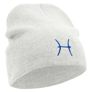 Pisces Astrology Embroidered 8 Inch Short Beanie - White OSFM