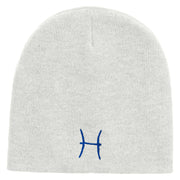 Pisces Astrology Embroidered 8 Inch Short Beanie - White OSFM
