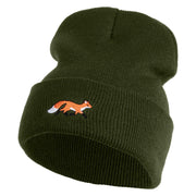 Running Fox Embroidered 12 Inch Solid Long Beanie Made in USA - Olive OSFM
