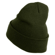 Running Fox Embroidered 12 Inch Solid Long Beanie Made in USA - Olive OSFM