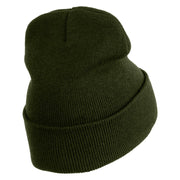 Running Fox Embroidered 12 Inch Solid Long Beanie Made in USA - Olive OSFM