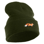 Running Fox Embroidered 12 Inch Solid Long Beanie Made in USA - Olive OSFM