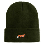 Running Fox Embroidered 12 Inch Solid Long Beanie Made in USA - Olive OSFM