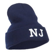 NJ New Jersey State Embroidered Cuff Beanie