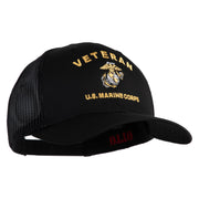Veteran US Marine Corps Embroidered Solid Cotton Twill Mesh Prostyle Cap - Black OSFM