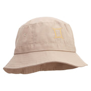 Gemini Astrology Embroidered Pigment Dyed Bucket Hat - Khaki OSFM