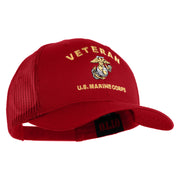 Veteran US Marine Corps Embroidered Solid Cotton Twill Mesh Prostyle Cap - Red OSFM