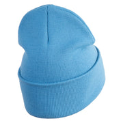 Judging Cat Logo Embroidered 12 Inch Solid Knit Cuff Long Beanie Made in USA - Carolina Blue OSFM