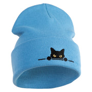 Judging Cat Logo Embroidered 12 Inch Solid Knit Cuff Long Beanie Made in USA - Carolina Blue OSFM