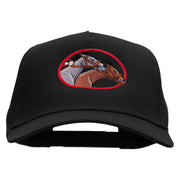 Horse Racing Embroidered Solid Cotton Twill 5 Panel Prostyle Snap Cap