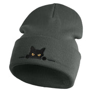 Judging Cat Logo Embroidered 12 Inch Solid Knit Cuff Long Beanie Made in USA - Graphite OSFM